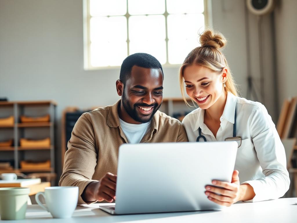 Owners reviewing options on a laptop